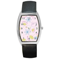 Pretty Summer Garden Floral Bird Pink Seamless Pattern Barrel Style Metal Watch by Nexatart