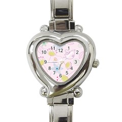 Pretty Summer Garden Floral Bird Pink Seamless Pattern Heart Italian Charm Watch by Nexatart