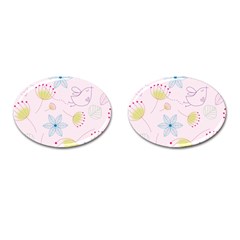 Pretty Summer Garden Floral Bird Pink Seamless Pattern Cufflinks (oval) by Nexatart