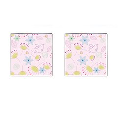 Pretty Summer Garden Floral Bird Pink Seamless Pattern Cufflinks (square) by Nexatart