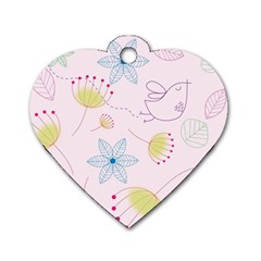 Pretty Summer Garden Floral Bird Pink Seamless Pattern Dog Tag Heart (one Side) by Nexatart