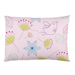 Pretty Summer Garden Floral Bird Pink Seamless Pattern Pillow Case by Nexatart