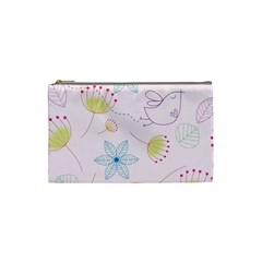 Pretty Summer Garden Floral Bird Pink Seamless Pattern Cosmetic Bag (small)  by Nexatart