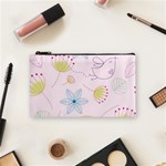 Pretty Summer Garden Floral Bird Pink Seamless Pattern Cosmetic Bag (Small)  Front