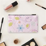 Pretty Summer Garden Floral Bird Pink Seamless Pattern Cosmetic Bag (Small)  Back