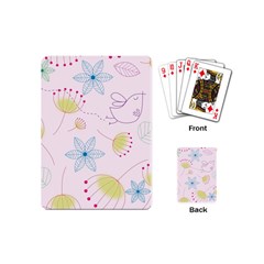 Pretty Summer Garden Floral Bird Pink Seamless Pattern Playing Cards (mini)  by Nexatart