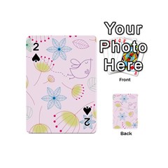 Pretty Summer Garden Floral Bird Pink Seamless Pattern Playing Cards 54 (mini)  by Nexatart