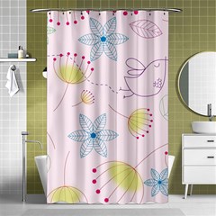 Pretty Summer Garden Floral Bird Pink Seamless Pattern Shower Curtain 48  X 72  (small)  by Nexatart