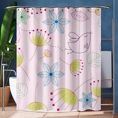 Pretty Summer Garden Floral Bird Pink Seamless Pattern Shower Curtain 60  X 72  (medium)  by Nexatart