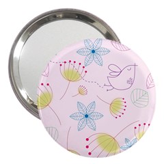 Pretty Summer Garden Floral Bird Pink Seamless Pattern 3  Handbag Mirrors by Nexatart