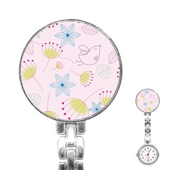 Pretty Summer Garden Floral Bird Pink Seamless Pattern Stainless Steel Nurses Watch by Nexatart