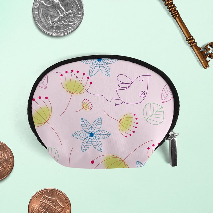 Pretty Summer Garden Floral Bird Pink Seamless Pattern Accessory Pouches (Small) 