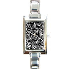 Digitally Created Peacock Feather Pattern In Black And White Rectangle Italian Charm Watch by Nexatart