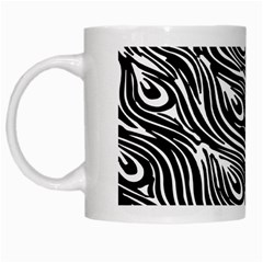 Digitally Created Peacock Feather Pattern In Black And White White Mugs by Nexatart