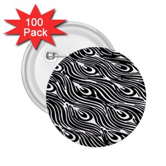 Digitally Created Peacock Feather Pattern In Black And White 2 25  Buttons (100 Pack)  by Nexatart