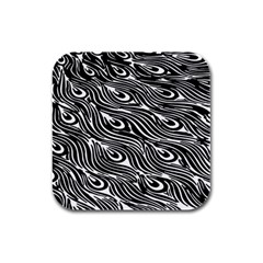 Digitally Created Peacock Feather Pattern In Black And White Rubber Square Coaster (4 Pack)  by Nexatart