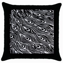 Digitally Created Peacock Feather Pattern In Black And White Throw Pillow Case (black) by Nexatart