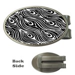 Digitally Created Peacock Feather Pattern In Black And White Money Clips (Oval)  Front