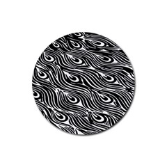 Digitally Created Peacock Feather Pattern In Black And White Rubber Coaster (round)  by Nexatart