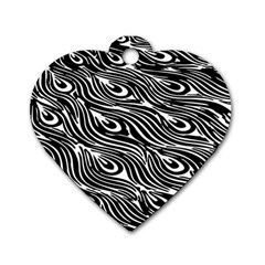 Digitally Created Peacock Feather Pattern In Black And White Dog Tag Heart (one Side) by Nexatart