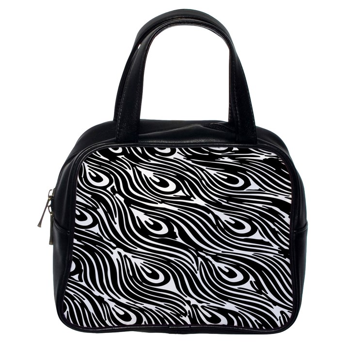 Digitally Created Peacock Feather Pattern In Black And White Classic Handbags (One Side)