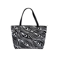 Digitally Created Peacock Feather Pattern In Black And White Shoulder Handbags by Nexatart