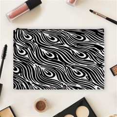 Digitally Created Peacock Feather Pattern In Black And White Cosmetic Bag (large)  by Nexatart