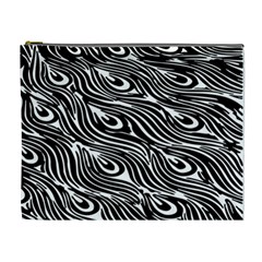 Digitally Created Peacock Feather Pattern In Black And White Cosmetic Bag (xl) by Nexatart