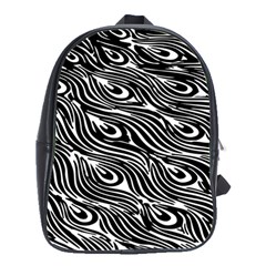 Digitally Created Peacock Feather Pattern In Black And White School Bags(large)  by Nexatart