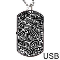 Digitally Created Peacock Feather Pattern In Black And White Dog Tag Usb Flash (one Side) by Nexatart