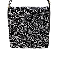 Digitally Created Peacock Feather Pattern In Black And White Flap Messenger Bag (l)  by Nexatart