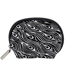 Digitally Created Peacock Feather Pattern In Black And White Accessory Pouches (small)  by Nexatart