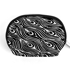 Digitally Created Peacock Feather Pattern In Black And White Accessory Pouches (medium)  by Nexatart