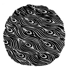 Digitally Created Peacock Feather Pattern In Black And White Large 18  Premium Flano Round Cushions by Nexatart