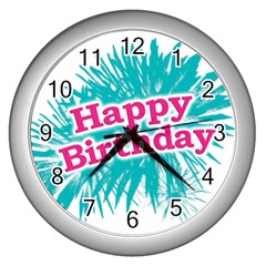 Happy Brithday Typographic Design Wall Clocks (silver)  by dflcprints