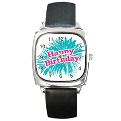 Happy Brithday Typographic Design Square Metal Watch by dflcprints