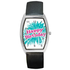 Happy Brithday Typographic Design Barrel Style Metal Watch by dflcprints