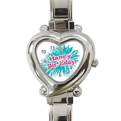 Happy Brithday Typographic Design Heart Italian Charm Watch by dflcprints