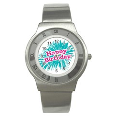 Happy Brithday Typographic Design Stainless Steel Watch by dflcprints