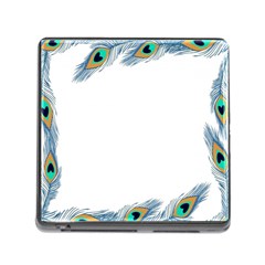 Beautiful Frame Made Up Of Blue Peacock Feathers Memory Card Reader (square) by Nexatart