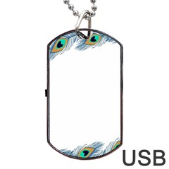 Beautiful Frame Made Up Of Blue Peacock Feathers Dog Tag Usb Flash (two Sides) by Nexatart