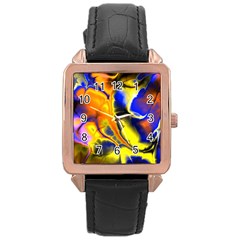 Fractal Art Pattern Cool Rose Gold Leather Watch 