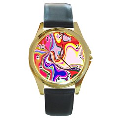 Colourful Abstract Background Design Round Gold Metal Watch by Nexatart