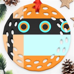 Orange, Aqua, Black Spots And Stripes Round Filigree Ornament (two Sides) by digitaldivadesigns