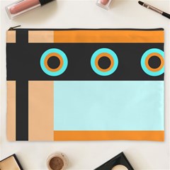 Orange, Aqua, Black Spots And Stripes Cosmetic Bag (xxxl)  by digitaldivadesigns