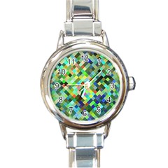 Pixel Pattern A Completely Seamless Background Design Round Italian Charm Watch by Nexatart