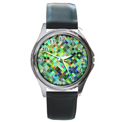 Pixel Pattern A Completely Seamless Background Design Round Metal Watch by Nexatart