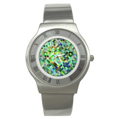 Pixel Pattern A Completely Seamless Background Design Stainless Steel Watch by Nexatart