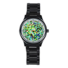 Pixel Pattern A Completely Seamless Background Design Stainless Steel Round Watch by Nexatart