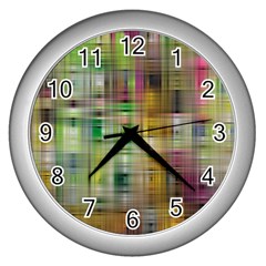 Woven Colorful Abstract Background Of A Tight Weave Pattern Wall Clocks (silver)  by Nexatart